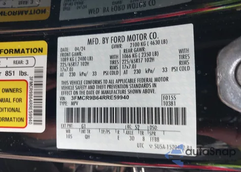 2024 Ford Bronco Sport Big Bend from USA, damaged, VIN 3FMCR9B64RRE59940